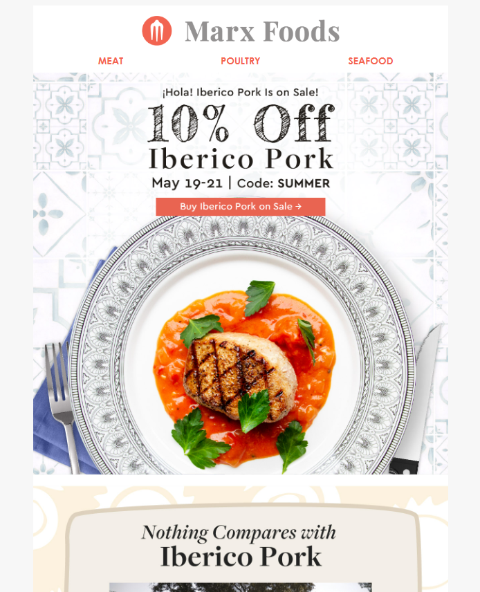 Sale Email for Marx Foods, Iberico Pork