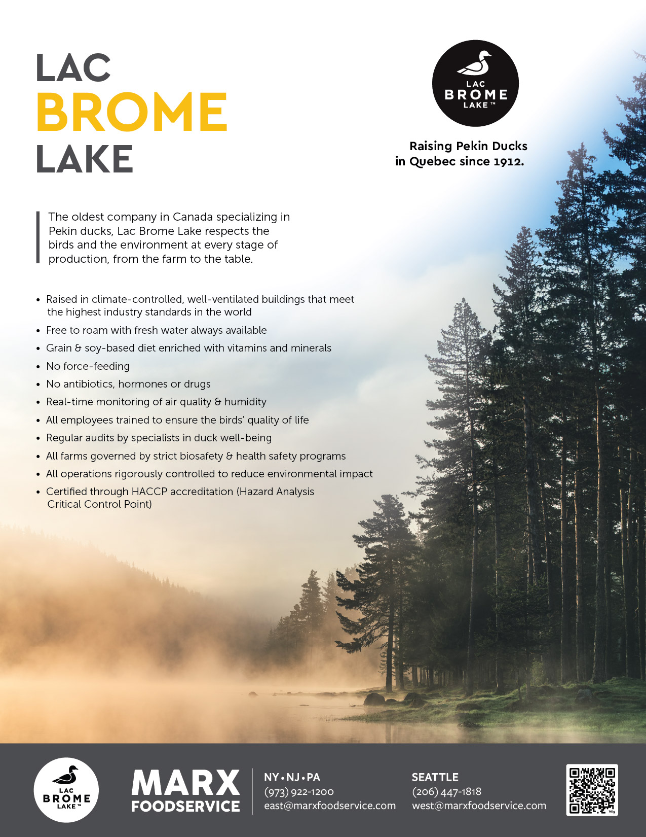 Lac Brome Lake Duck Program Flyer for Marx Foodservice